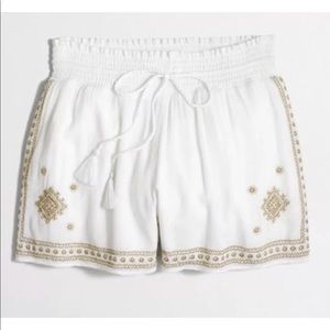 J.crew Pull on White w/ Gold Embroidered Shorts